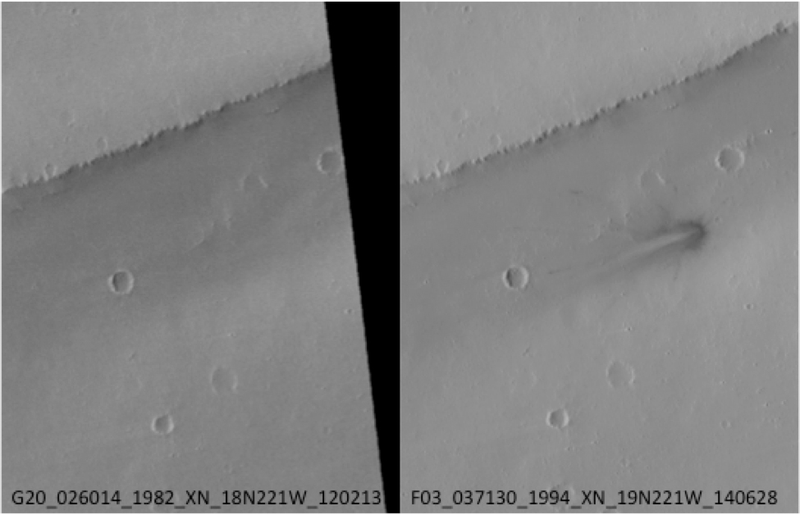 Illustration for article titled This Impact Crater On Mars Is Just Two Years Old